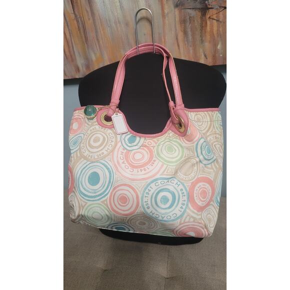 Coach Scribble Pop Art Tote Bag F19184 Pink Patent Leather Trim Shoulder Purse - Picture 2 of 15